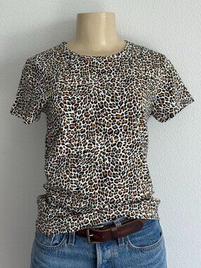 J.Crew Studio Tee‎ XS Tan Leopard Print Cotton Short Sleeve Crewneck T-Shirt